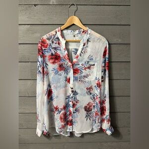 KUT from the Kluth White Sheer Floral Button Up Blouse Top Sz Medium